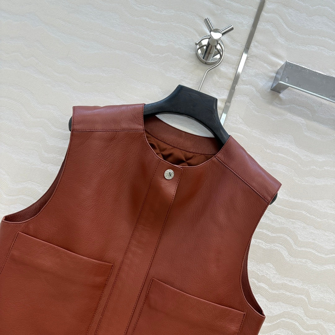 HM 25S Vest in Reddish-Brown Lambskin 297458