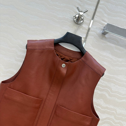 HM 25S Vest in Reddish-Brown Lambskin 297458