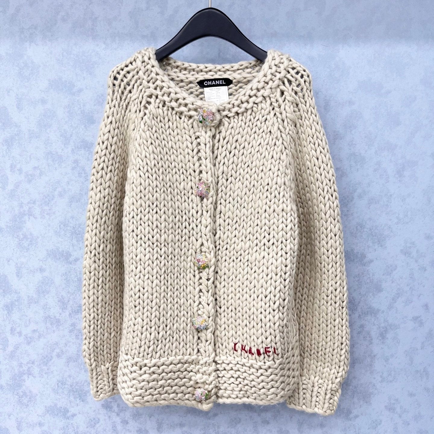 CC 2025 V-neck Cardigan Light Gray mix Purple Wool 325879