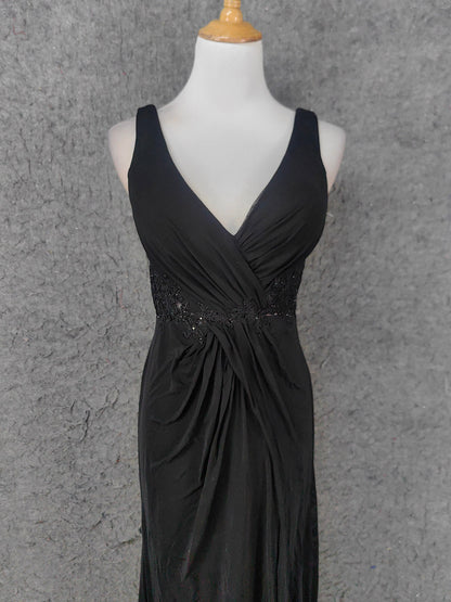 Classic Black V-Neck Sleeveless Open Back Lace Chiffon Long Prom Dress Evening Dress P4642