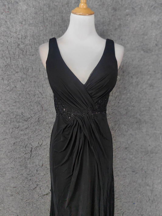 Classic Black V-Neck Sleeveless Open Back Lace Chiffon Long Prom Dress Evening Dress P4642