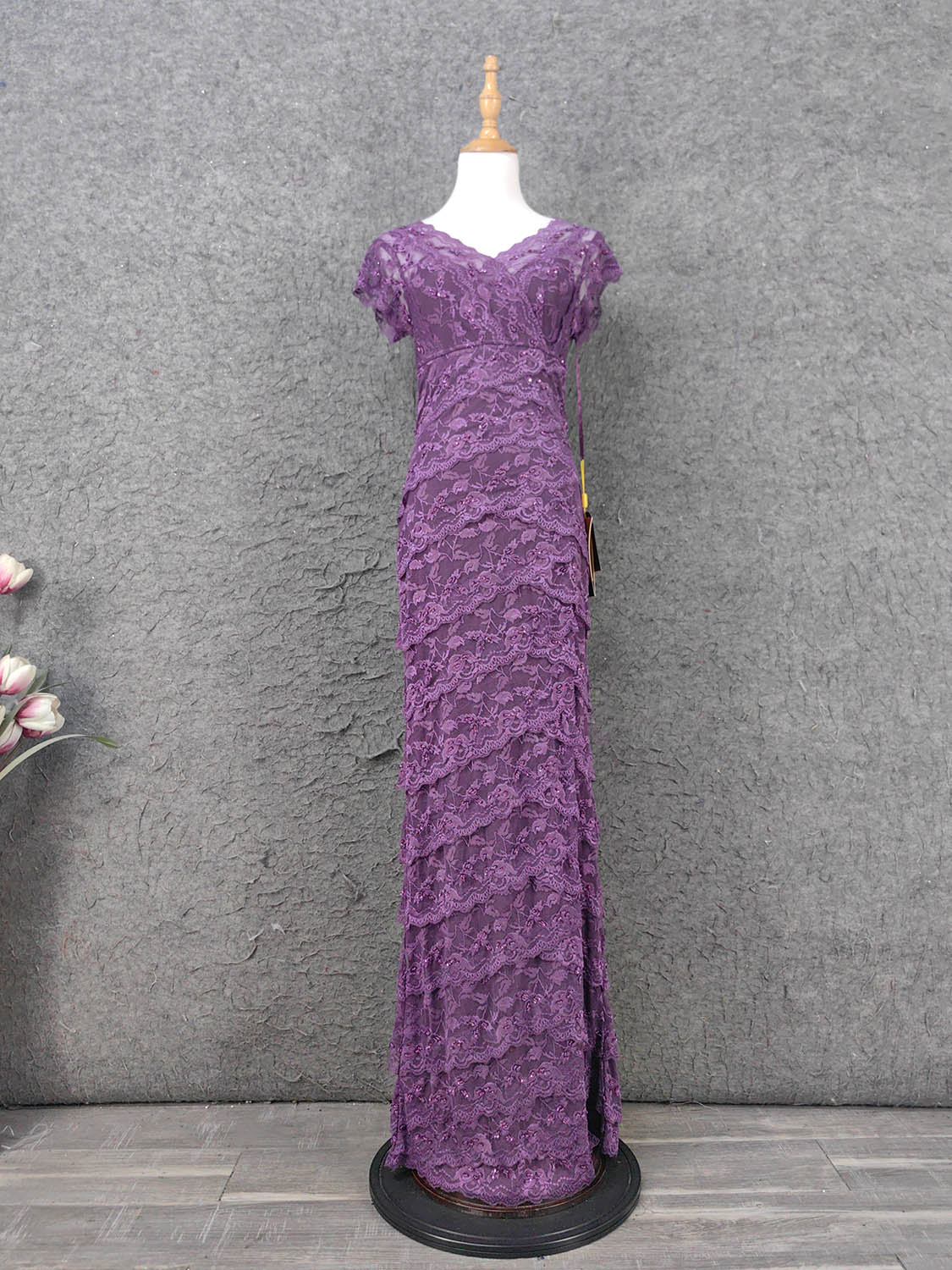 Elegant Purple V-Neck Lace Long Prom Dress Evening Dress P4643