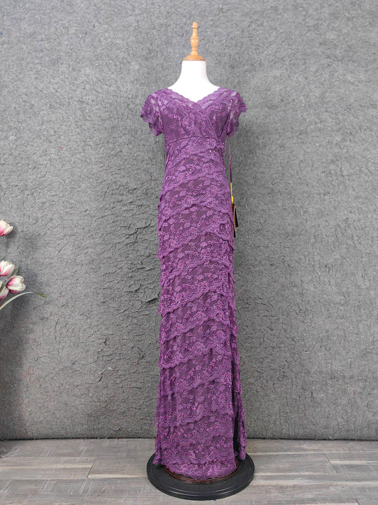 Elegant Purple V-Neck Lace Long Prom Dress Evening Dress P4643