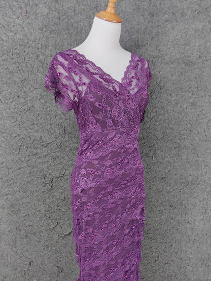 Elegant Purple V-Neck Lace Long Prom Dress Evening Dress P4643