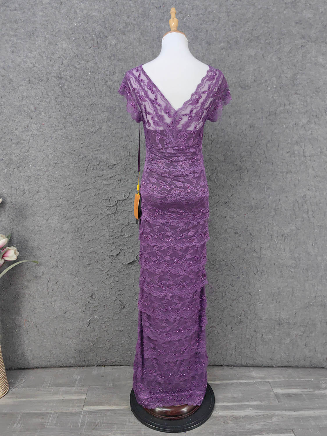 Elegant Purple V-Neck Lace Long Prom Dress Evening Dress P4643