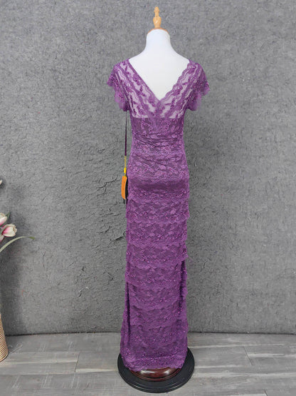 Elegant Purple V-Neck Lace Long Prom Dress Evening Dress P4643