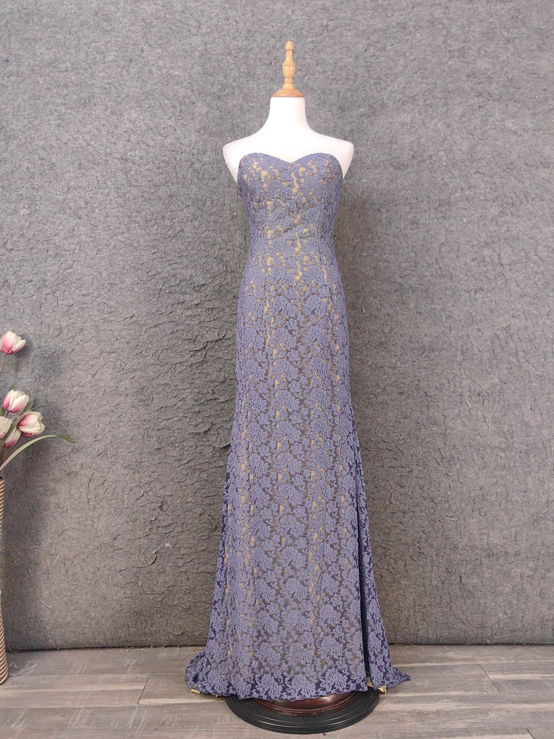 Elegant Purple Sweetheart Neck Split Lace Long Prom Dress Evening Dress P4644
