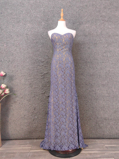 Elegant Purple Sweetheart Neck Split Lace Long Prom Dress Evening Dress P4644