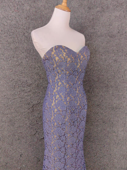 Elegant Purple Sweetheart Neck Split Lace Long Prom Dress Evening Dress P4644