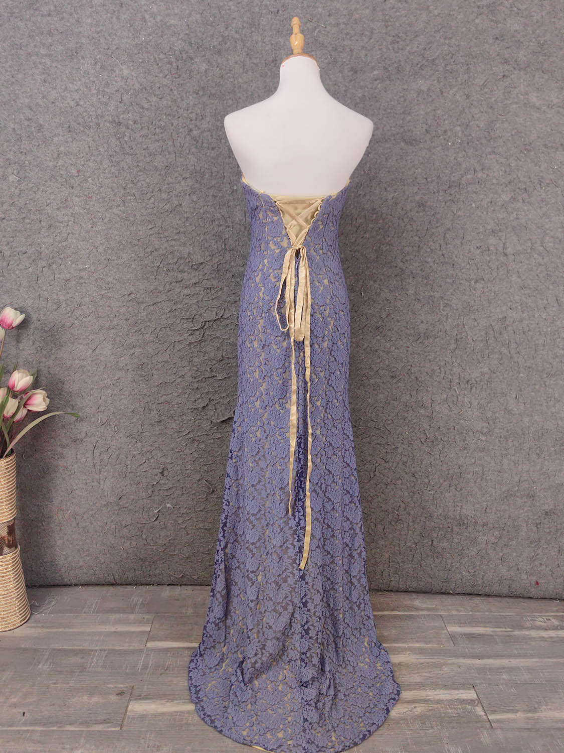 Elegant Purple Sweetheart Neck Split Lace Long Prom Dress Evening Dress P4644
