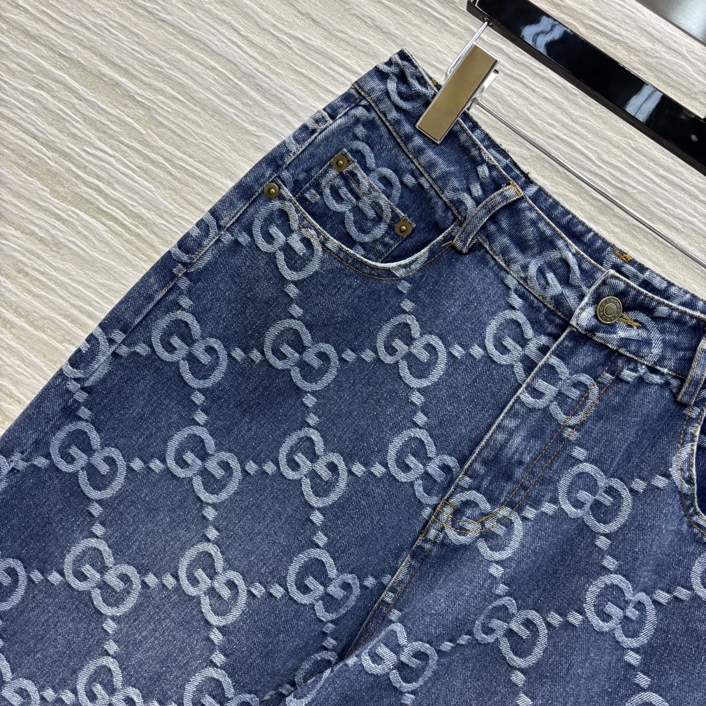 Gucci 2025 Logo Jacquard Straight Jeans Blue Cotton