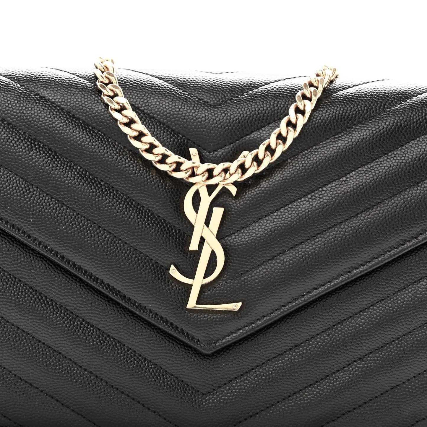 Grain De Poudre Matelasse Chevron Monogram Chain Wallet Black
