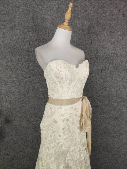 Elegant Champagne Off-White Sweetheart Neck Lace Train Prom Dress Evening Dress P4647