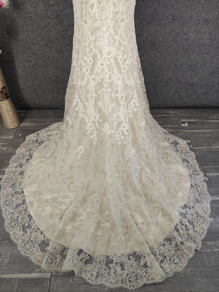 Elegant Champagne Off-White Sweetheart Neck Lace Train Prom Dress Evening Dress P4647