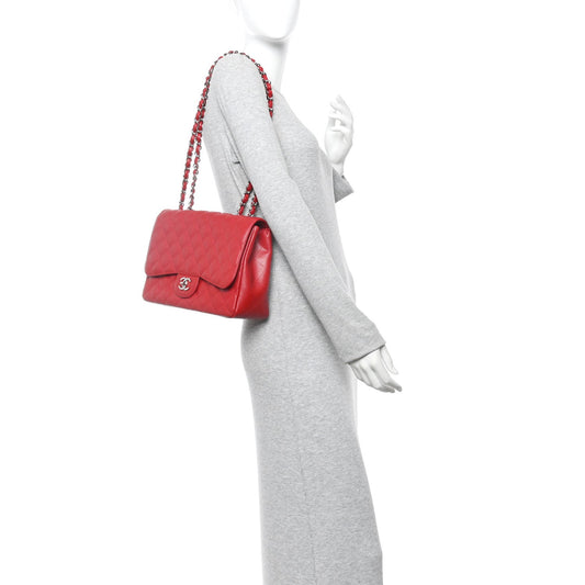 Caviar Quilted Jumbo Single Flap Red