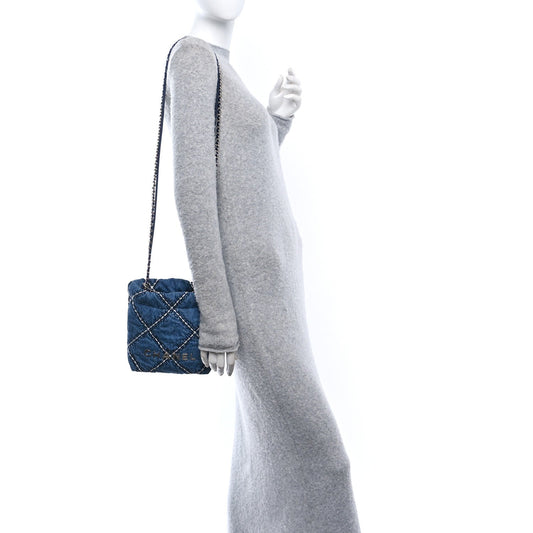 Denim Stitched Quilted Mini Chanel 22 Blue