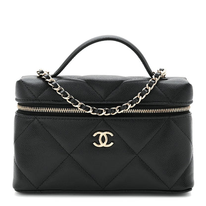 Caviar Quilted Top Handle Slim Vanity With Chain Black