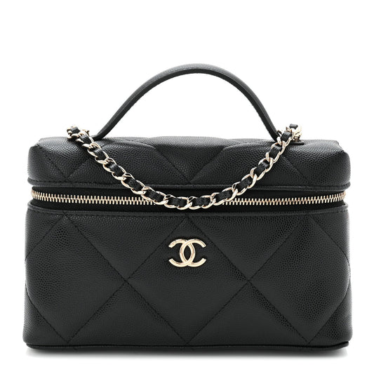 Caviar Quilted Top Handle Slim Vanity With Chain Black
