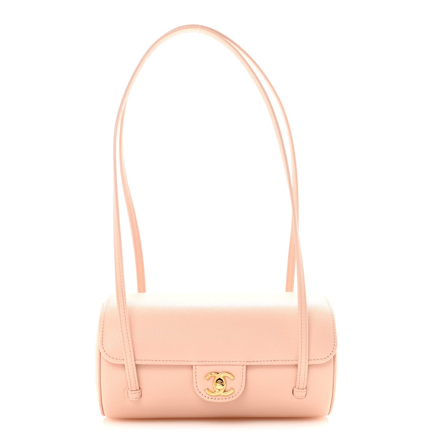 Shiny Caviar Preppy Coco Small Bowling Bag Light Pink