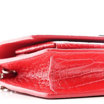 Calfskin Crocodile Embossed Monogram Sunset Chain Wallet Rouge Eros