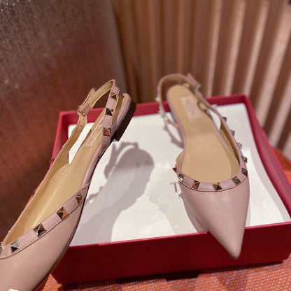 Rockstud Slingback Ballerina Flats Rose Cannelle Leather