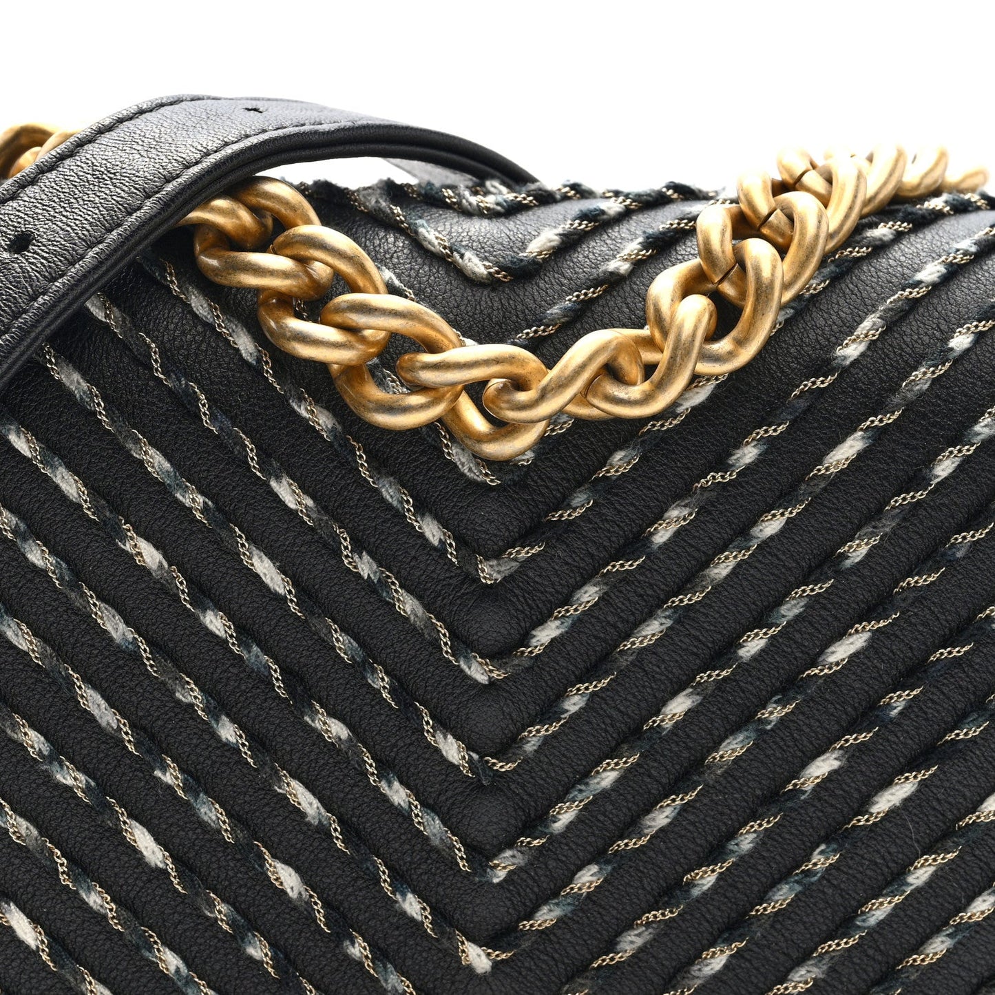 Calfskin Chevron Embroidered Boy By The Sea Flap Waist Belt Bag Black