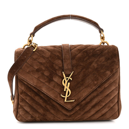 Suede Matelasse Chevron Monogram Medium College Bag Bark Brown