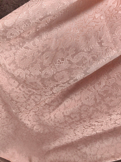 Elegant Pink A-Line Sleeveless Crew Neck Lace Rhinestone Brocade Satin Long Prom Dress Evening Dress P4658