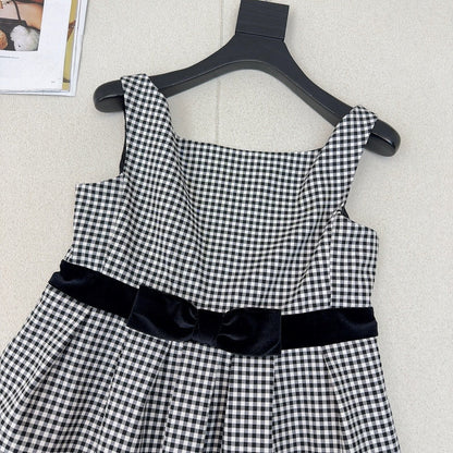 Celine 25 Bow Dress Black mix White Polyester Cotton 607798