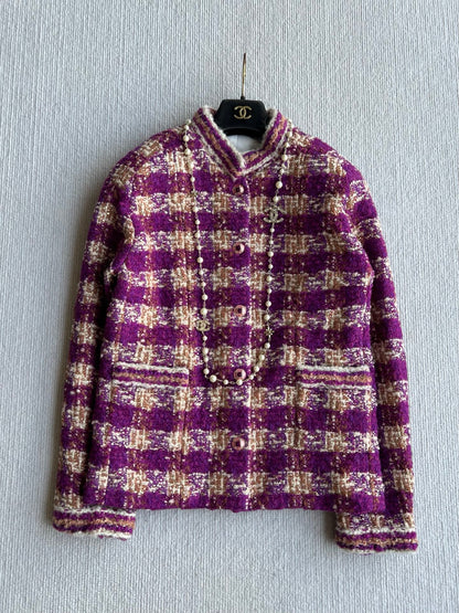 Chanel 2025 Plaid Tweed Jacket Purple Wool Polyester 325362