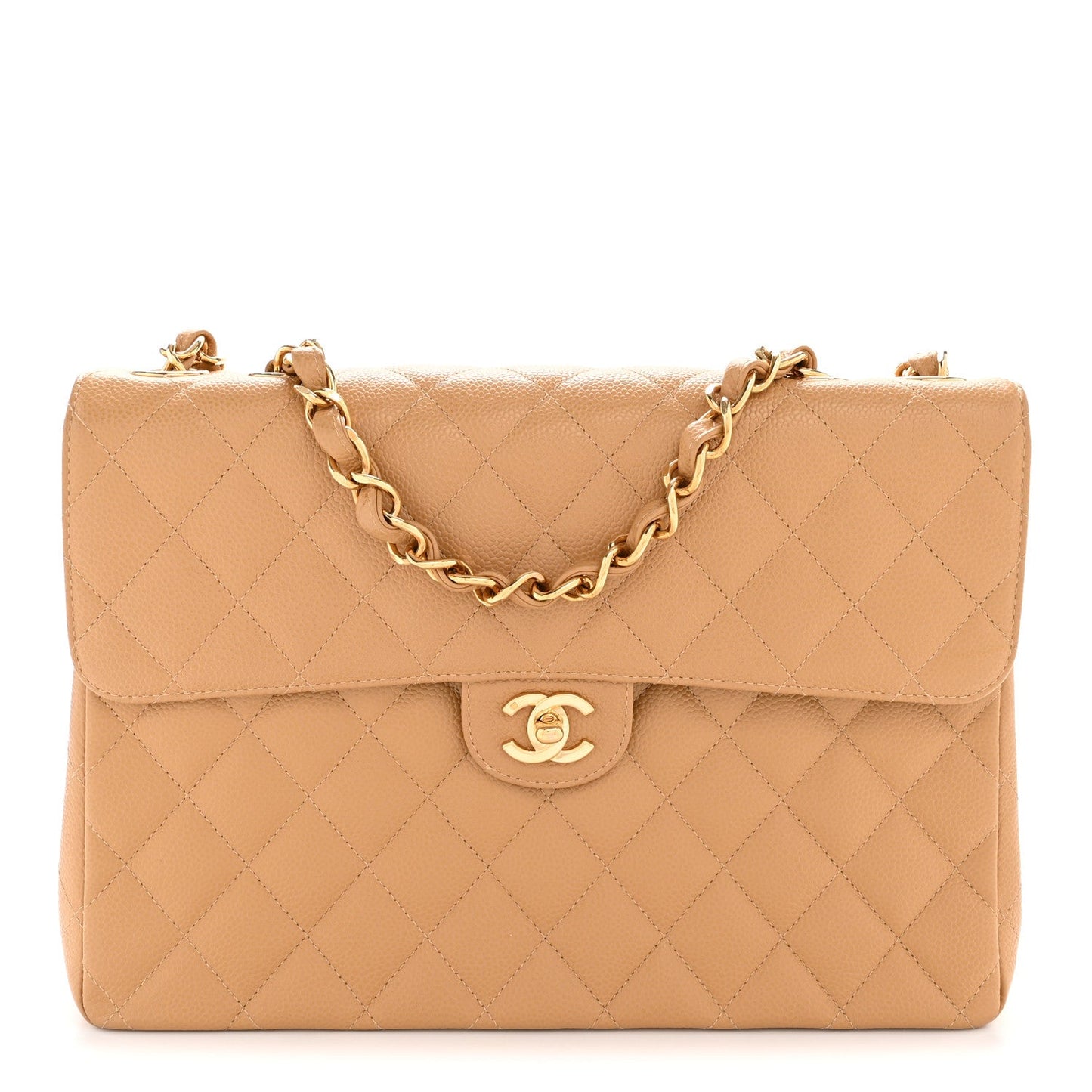 Caviar Quilted XL Jumbo Single Flap Beige