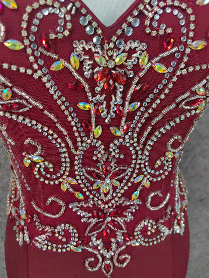 Vintage Burgundy Spaghetti Strap V-Neck Beaded Chiffon Long Prom Dress Evening Dress P4660