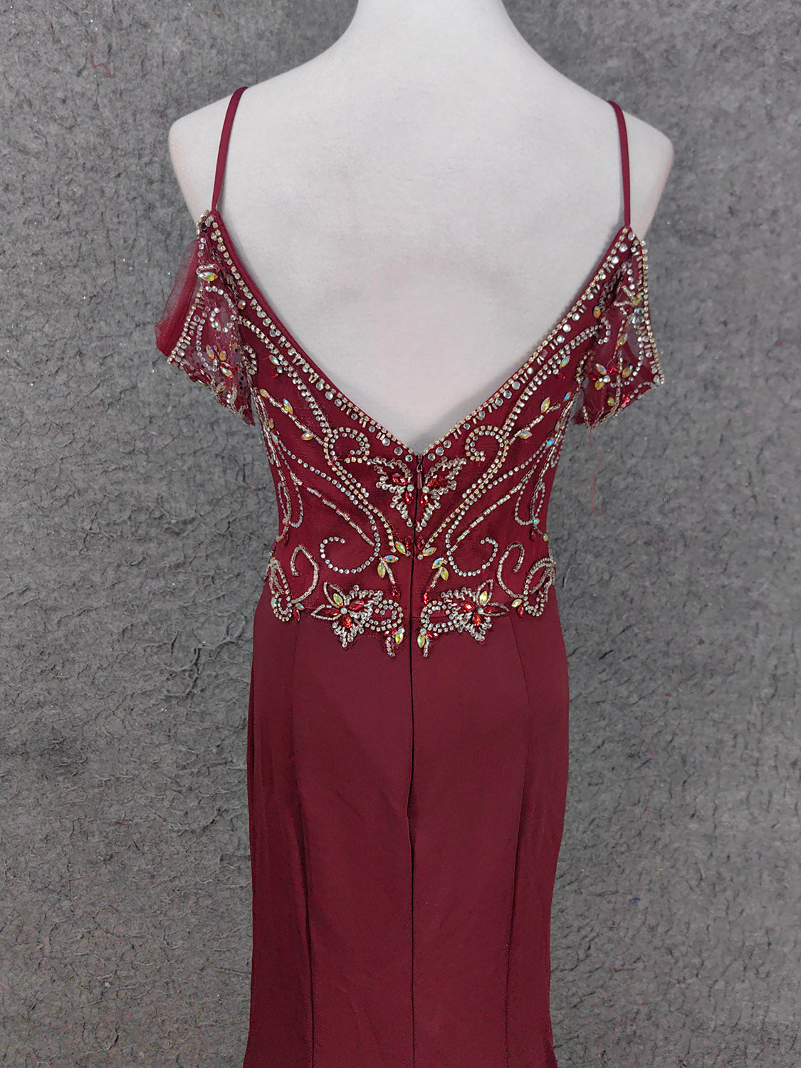 Vintage Burgundy Spaghetti Strap V-Neck Beaded Chiffon Long Prom Dress Evening Dress P4660