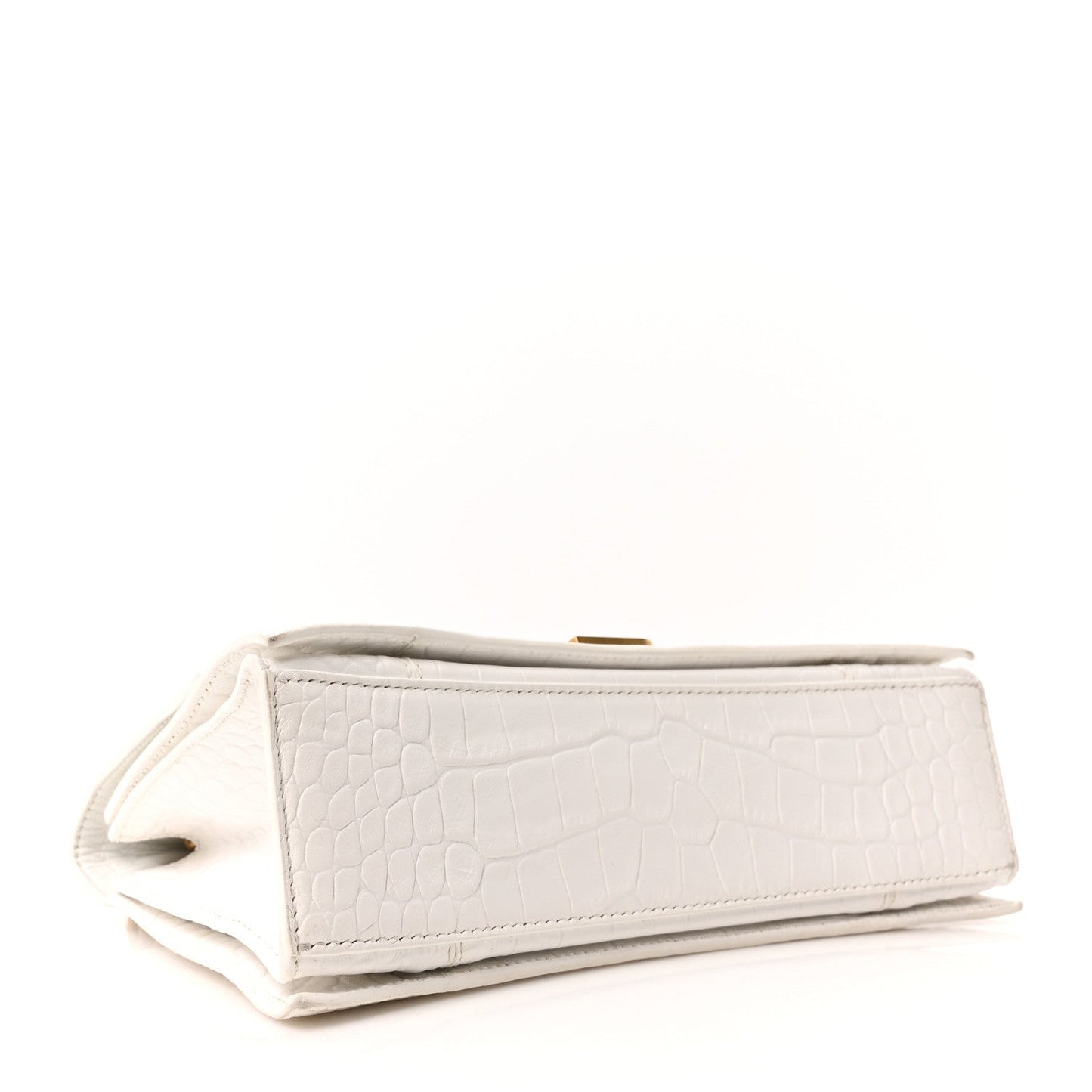Extra Supple Calfskin Crocodile Embossed Small Crush Chain Bag Optic White