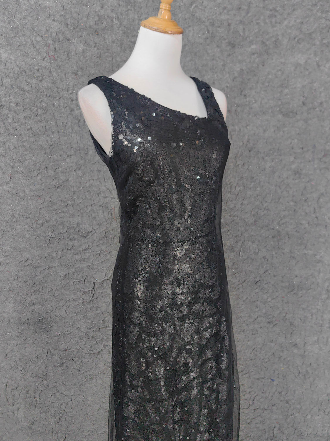 Classic Black Slim-Fit Asymmetric Neck Sequin Tulle Long Prom Dress Evening Dress P4661