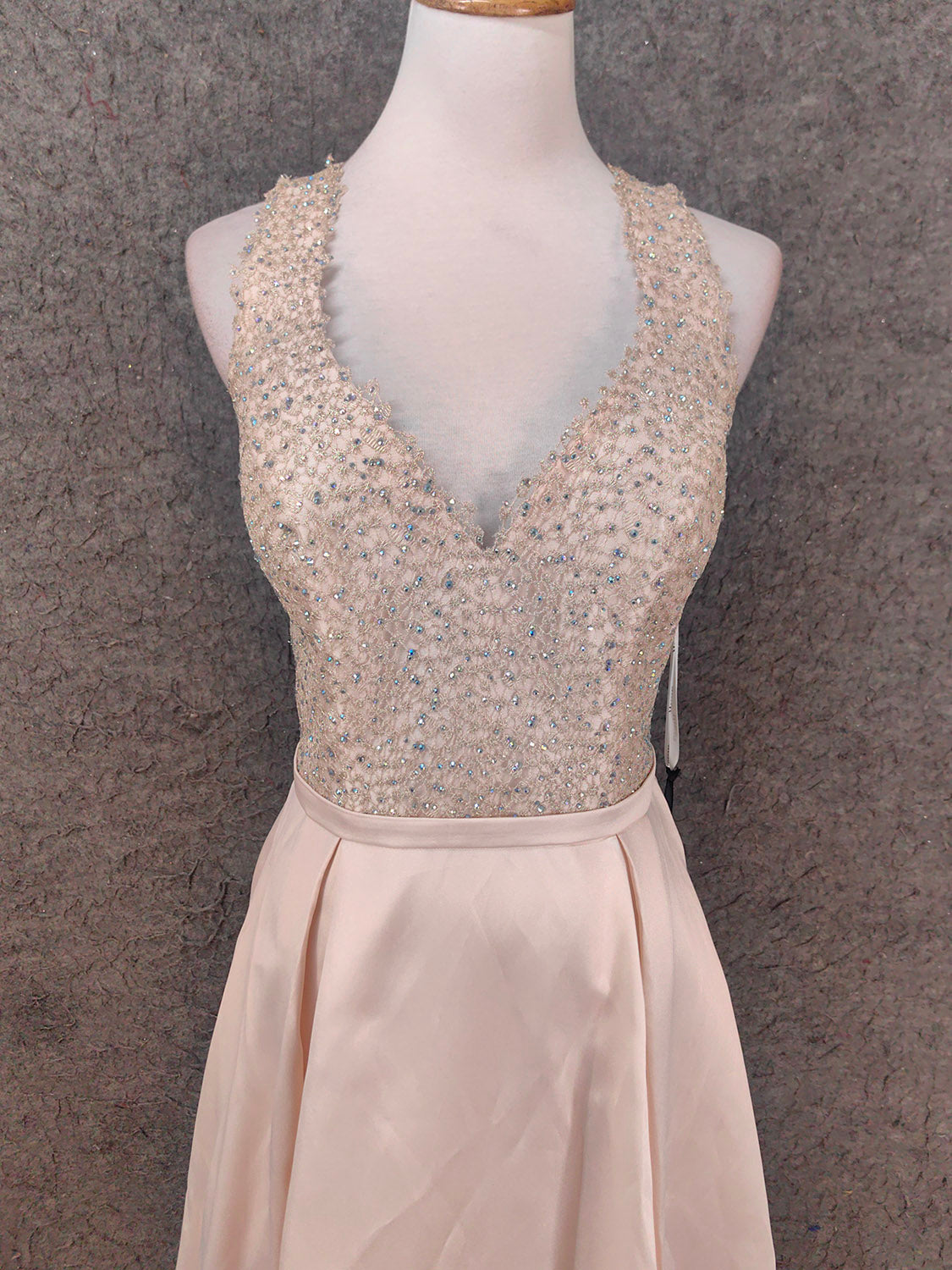 Elegant Pink Halter Neck V-Neck Rhinestone Lace Satin Long Prom Dress Evening Dress P4662