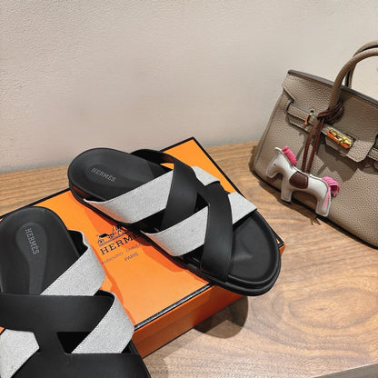 HM 25 Kazimir Sandal Black Calfskin Canvas