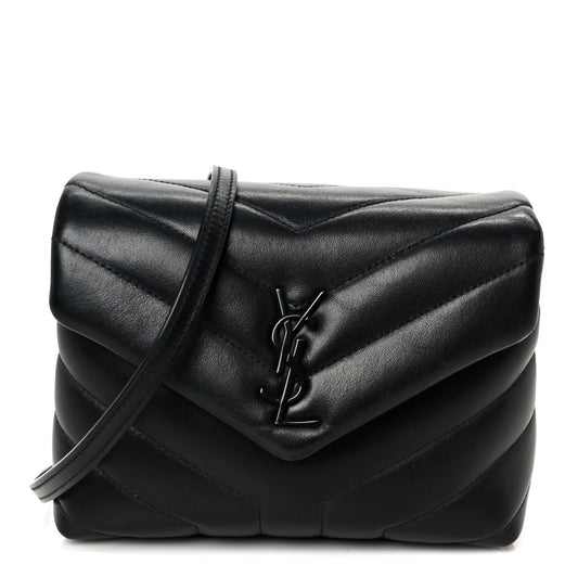 Calfskin Y Quilted Monogram Monochrome Toy Loulou Crossbody Bag Black