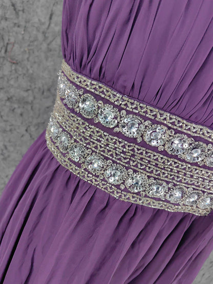 Charming Purple One-Shoulder Square Neck Rhinestone Beaded Chiffon Long Prom Dress Evening Dress P4669