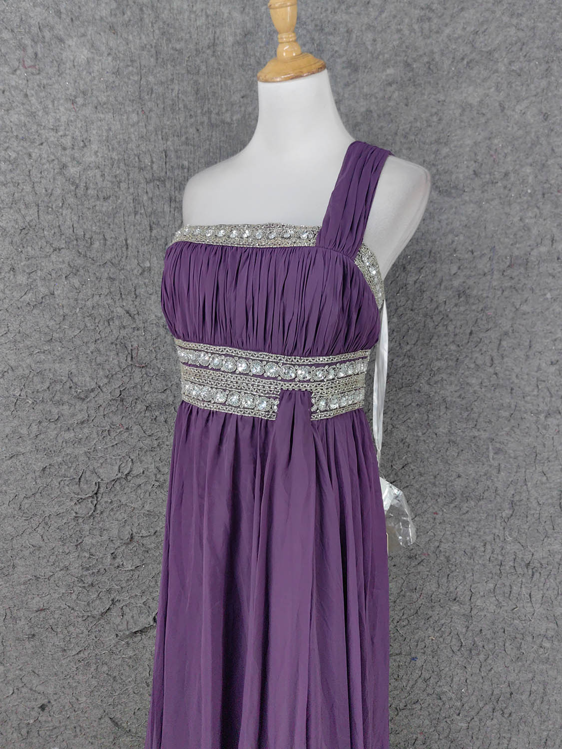 Charming Purple One-Shoulder Square Neck Rhinestone Beaded Chiffon Long Prom Dress Evening Dress P4669