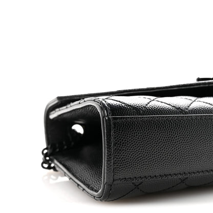 Grain De Poudre Textured Mixed Matelasse Triquilt Small Monogram Monochrome Satchel Black