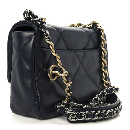 Lambskin Quilted Medium Chanel 19 Flap Navy Blue