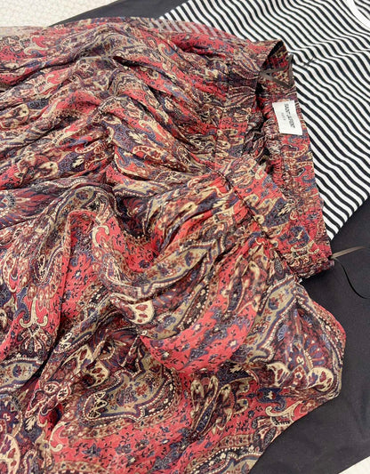 YSL 2025 Printed Skirt Red Silk