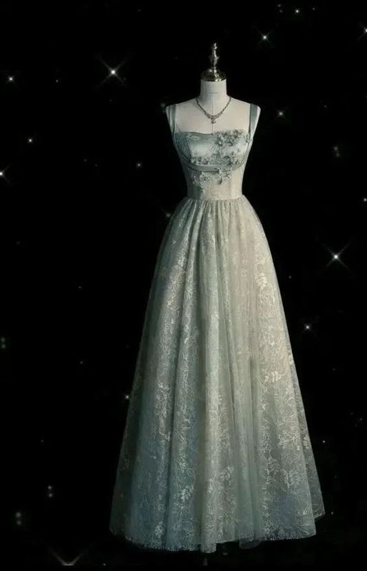 Fashion Lace Evening Gown Sage Green Long A Line Party Prom Dress cc1435