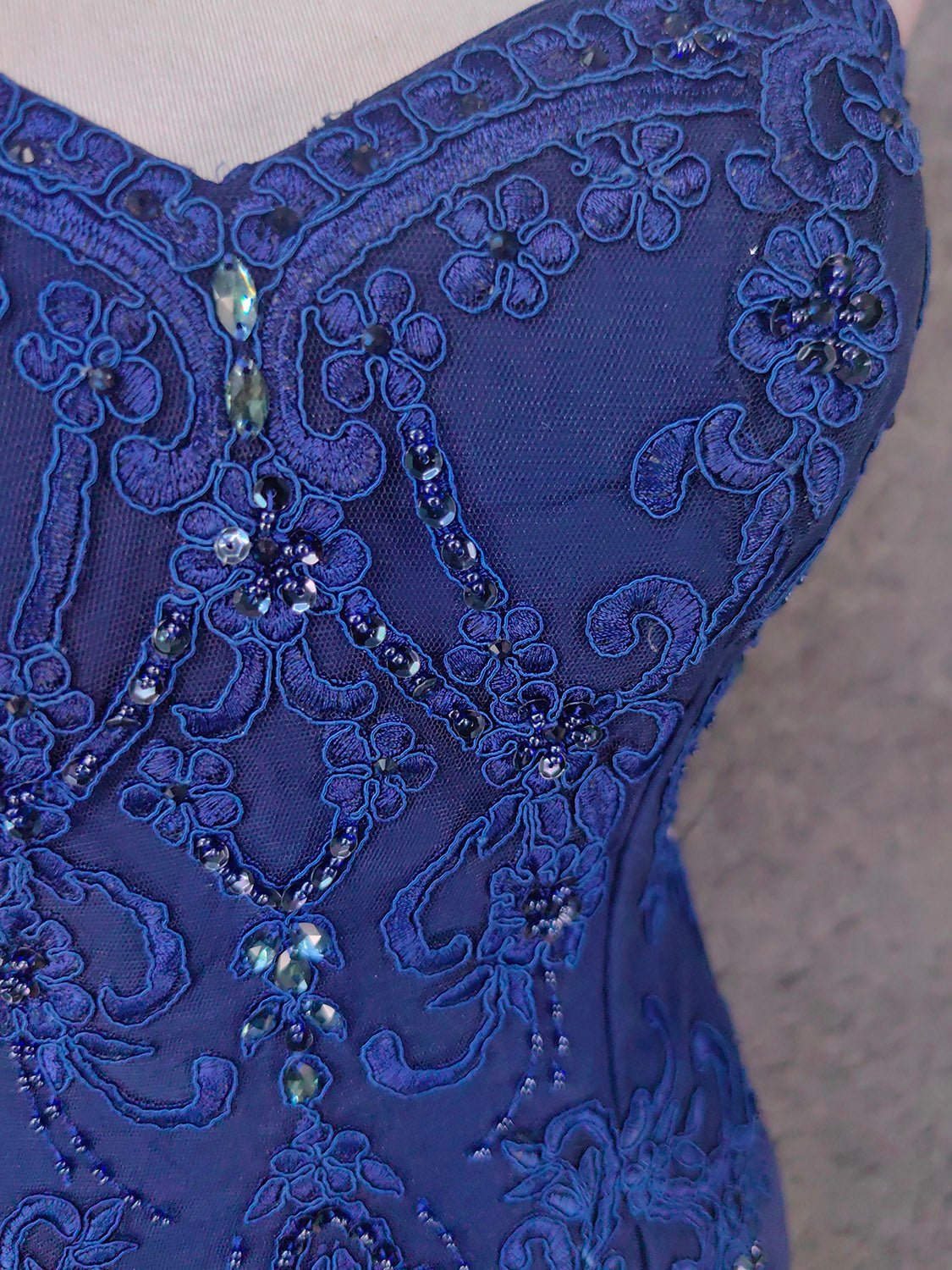 Vintage Blue Sweetheart Neck Embroidered Chiffon Long Prom Dress Evening Dress P4672