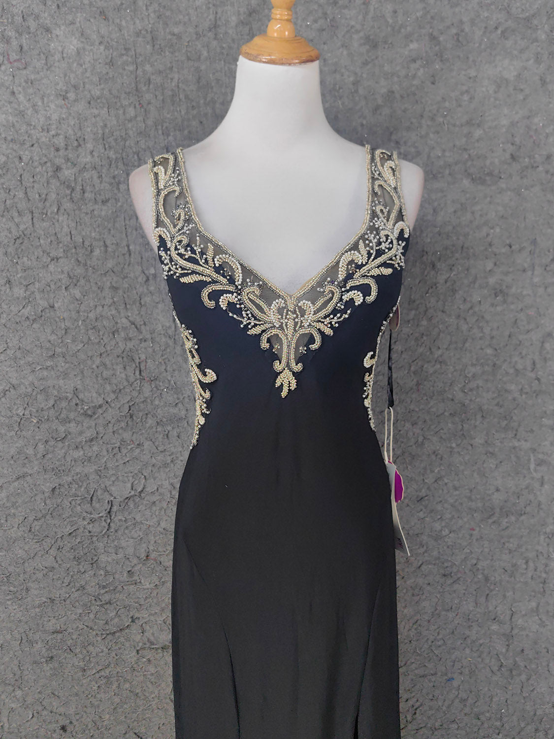 Vintage Black V-Neck Beaded Chiffon Long Prom Dress Evening Dress P4673