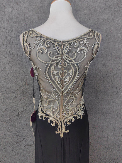 Vintage Black V-Neck Beaded Chiffon Long Prom Dress Evening Dress P4673