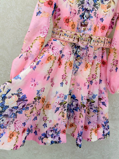 Zimmermann Button Front Frill Dress Palatial Pastels Cotton 347336