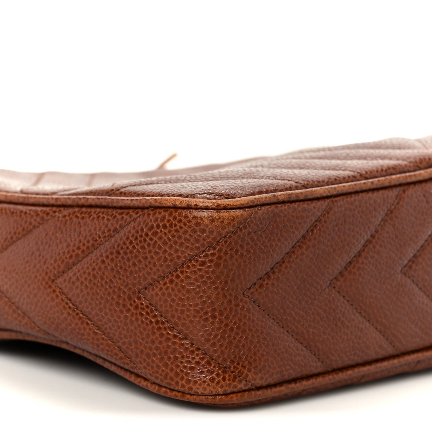 Caviar Chevron Quilted Tassel Camera Case Brown