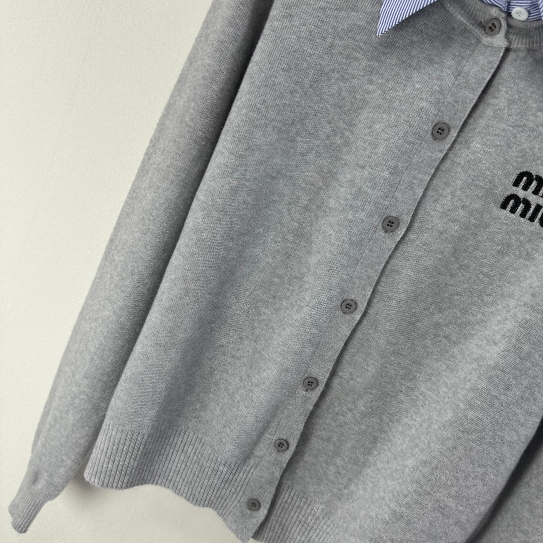 Miumiu 2026 Knit Long-Sleeve Cardigan Light Grey Wool Acrylic Nylon 349050